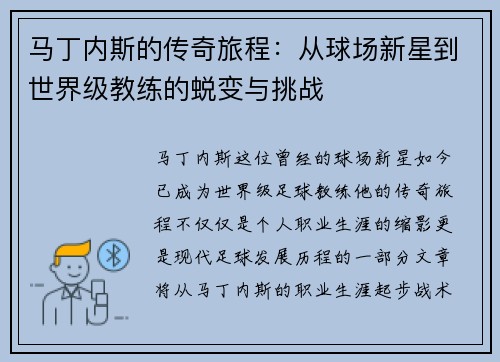 马丁内斯的传奇旅程：从球场新星到世界级教练的蜕变与挑战