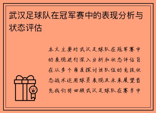 武汉足球队在冠军赛中的表现分析与状态评估